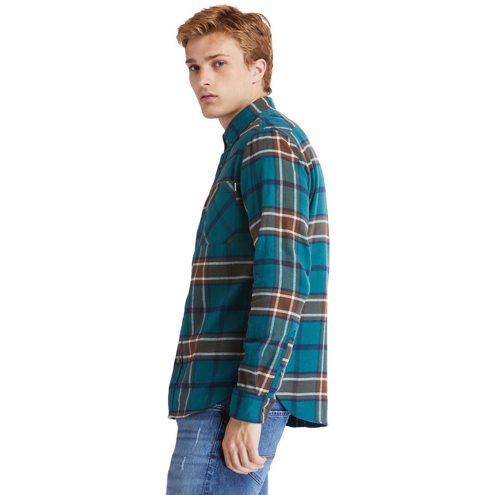 Camisa Timberland Argentina Hombre - Back River Heavy Flannel Check - Azules - PMJHTE-865